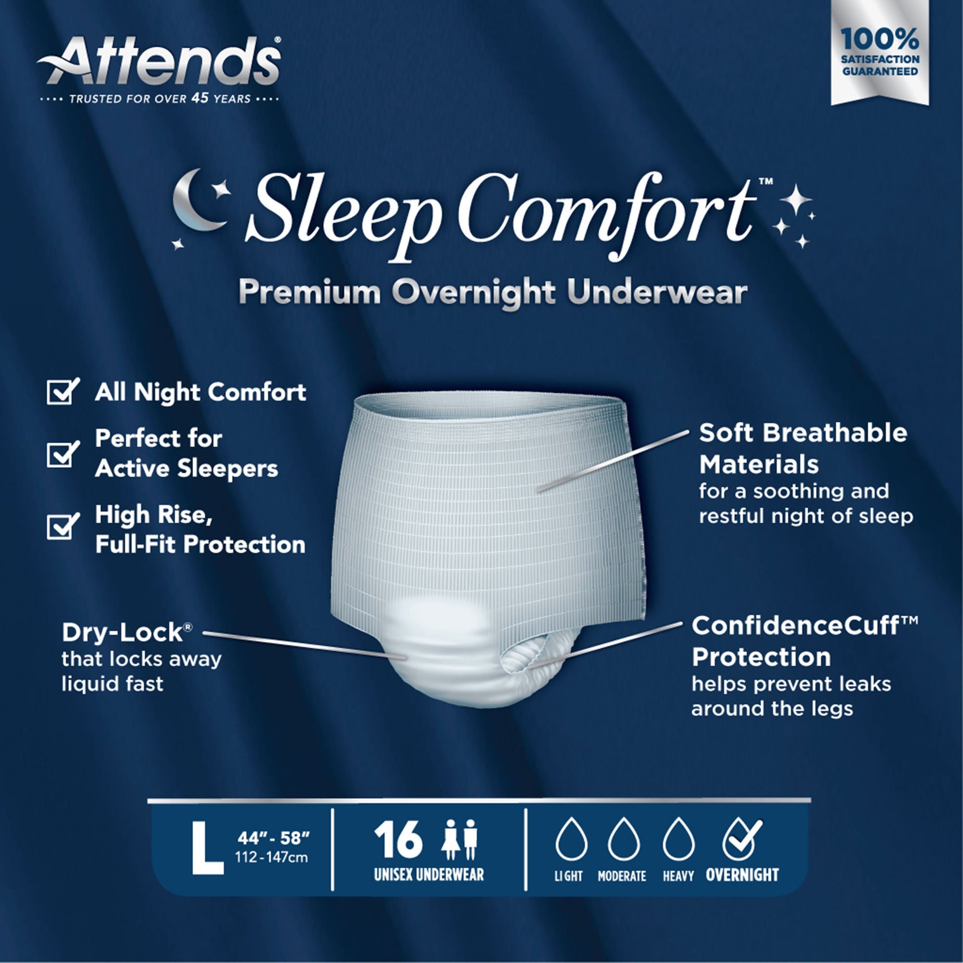 Attends® Sleep Comfort Premium Overnight Underwear, 44 – 58 Inches