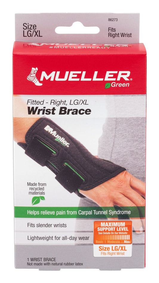 Mueller Green Wrist Brace Plastic / Spandex Right Hand Black