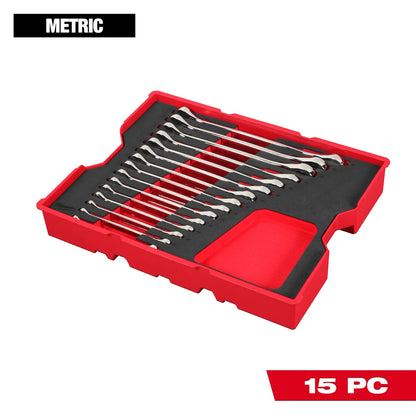 Milwaukee 15pc. Metric Ratcheting Combination Wrench Set with Tray for PACKOUT Drawers 45-96-9313