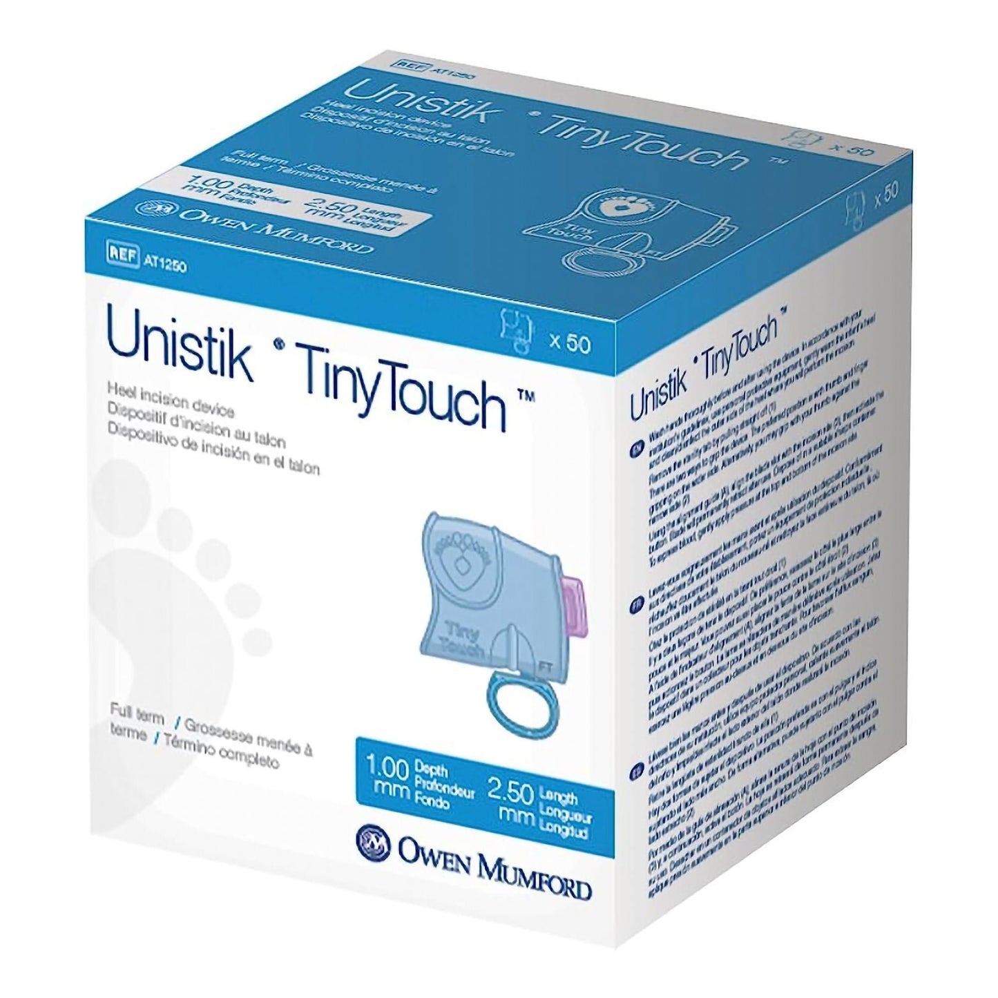Unistik Tiny Touch Pediatric Lancet 2.5 mm Blade Retractable Push Button Activation Heel
