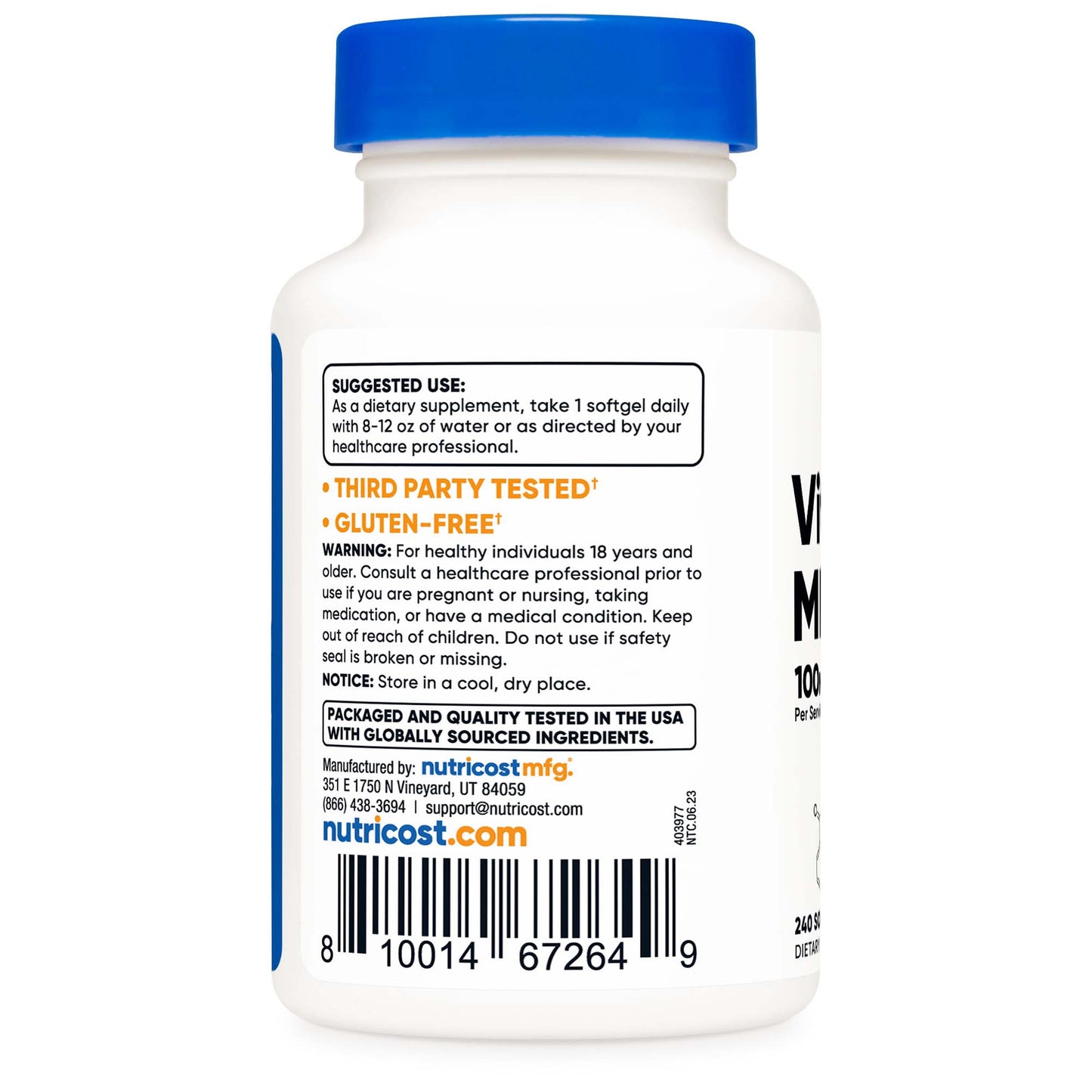 nutricost Dietary Supplement Vitamin K2 MK-7 100 mcg Strength Softgel