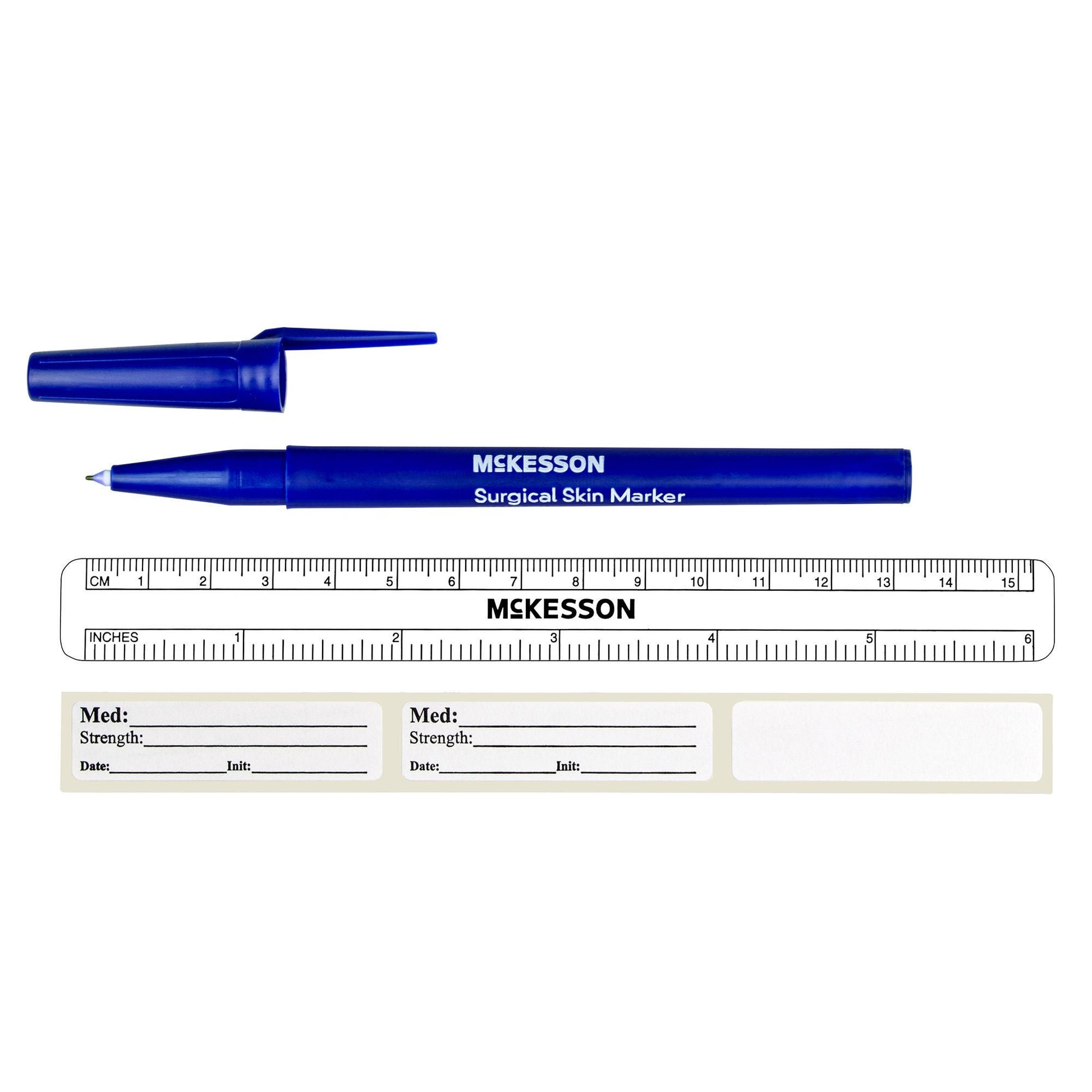 McKesson Skin Marker with Ruler and Labels Gentian Violet Ink Sterile Full Size Fine Tip – Box of 50