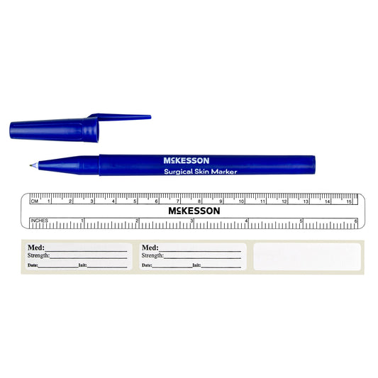 McKesson Skin Marker with Ruler and Labels Gentian Violet Ink Sterile Full Size Fine Tip – Box of 50