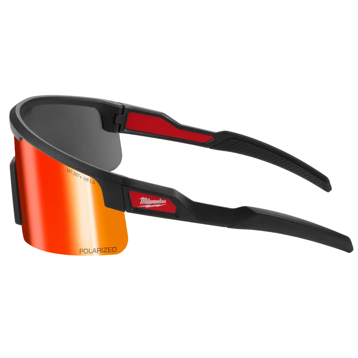 Milwaukee Polarized Wrap Around Safety Glasses - Red Mirrored Dual Coat Lenses 48-73-2501