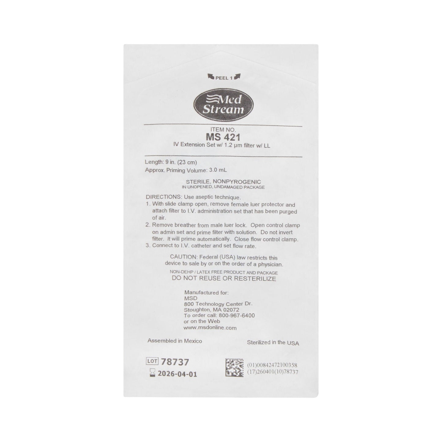 McKesson IV Extension Set, Standard Bore 9-inch Tubing, 1.2 Micron Filter