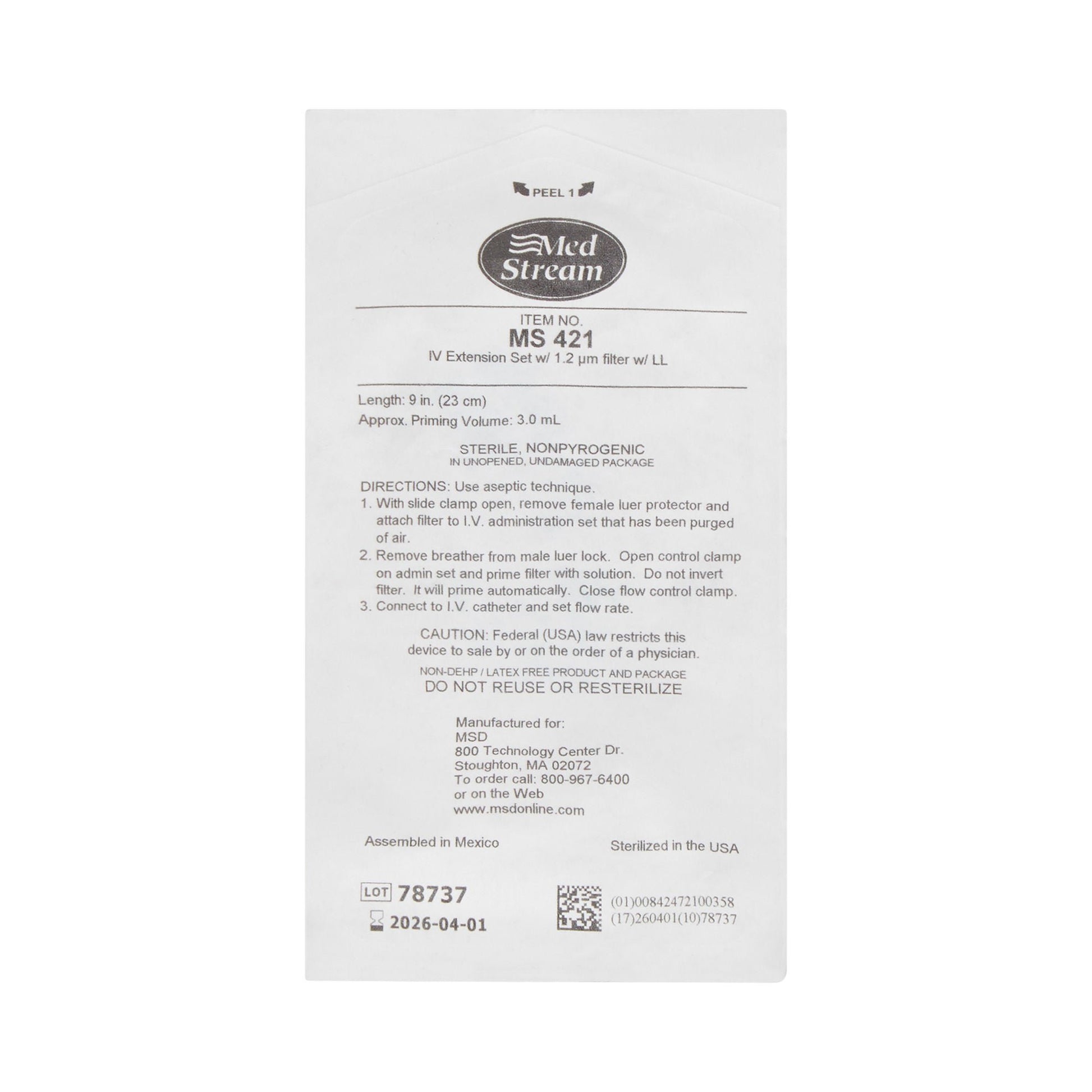 McKesson IV Extension Set, Standard Bore 9-inch Tubing, 1.2 Micron Filter