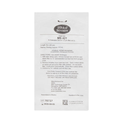 McKesson IV Extension Set, Standard Bore 9-inch Tubing, 1.2 Micron Filter