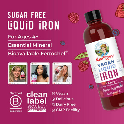 Mary Ruth's® Vegan Liquid Iron for Metabolism, Cellular Health, Overall Wellness