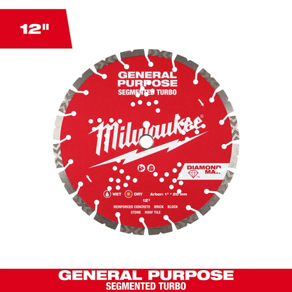 Milwaukee 12" DIAMOND MAX Segmented Turbo, General Purpose Diamond Blade 49-93-9012 | Diamond Coated