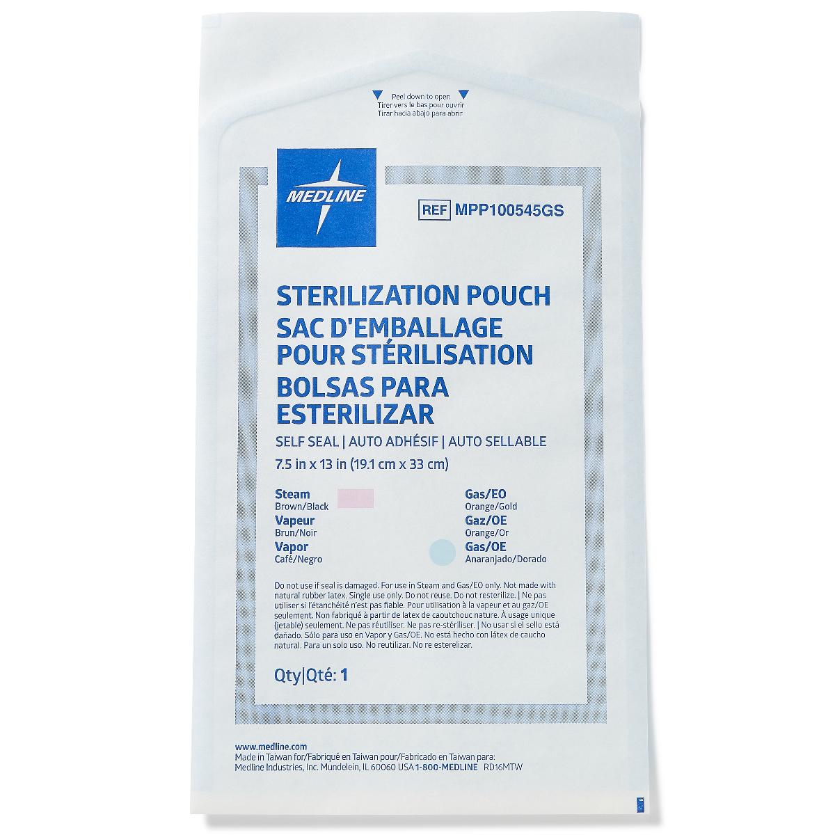 Medline Sterilization Pouch Ethylene Oxide (EO) Gas / Steam White / Blue Self Seal Paper / Film