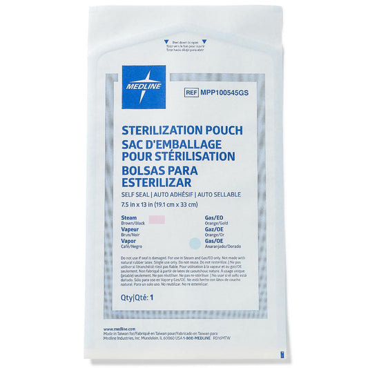 Medline Sterilization Pouch Ethylene Oxide (EO) Gas / Steam White / Blue Self Seal Paper / Film