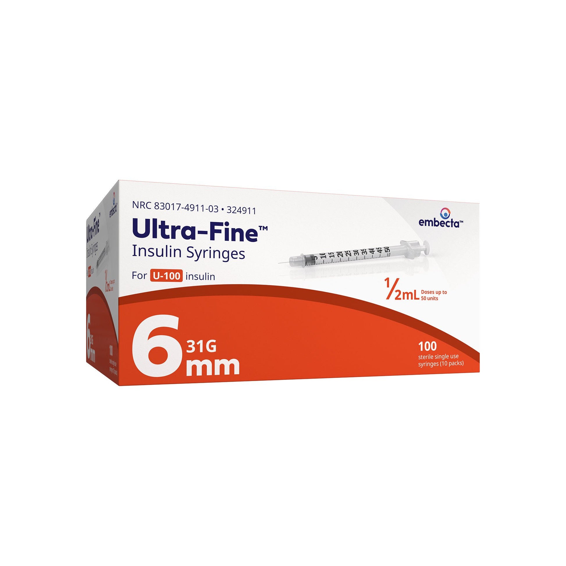 Veo Ultra-Fine Standard Insulin Syringe with Needle 15/64 Inch 31 Gauge NonSafety Regular Wall