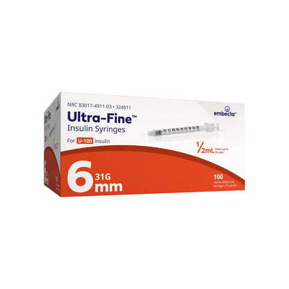 Veo Ultra-Fine Standard Insulin Syringe with Needle 15/64 Inch 31 Gauge NonSafety Regular Wall
