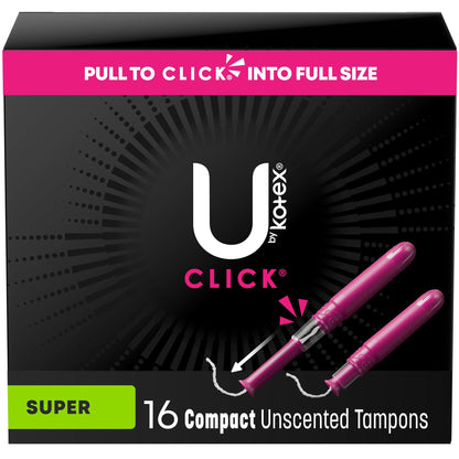 U By Kotex Click Tampon Super Absorbency Plastic Applicator Individually Wrapped