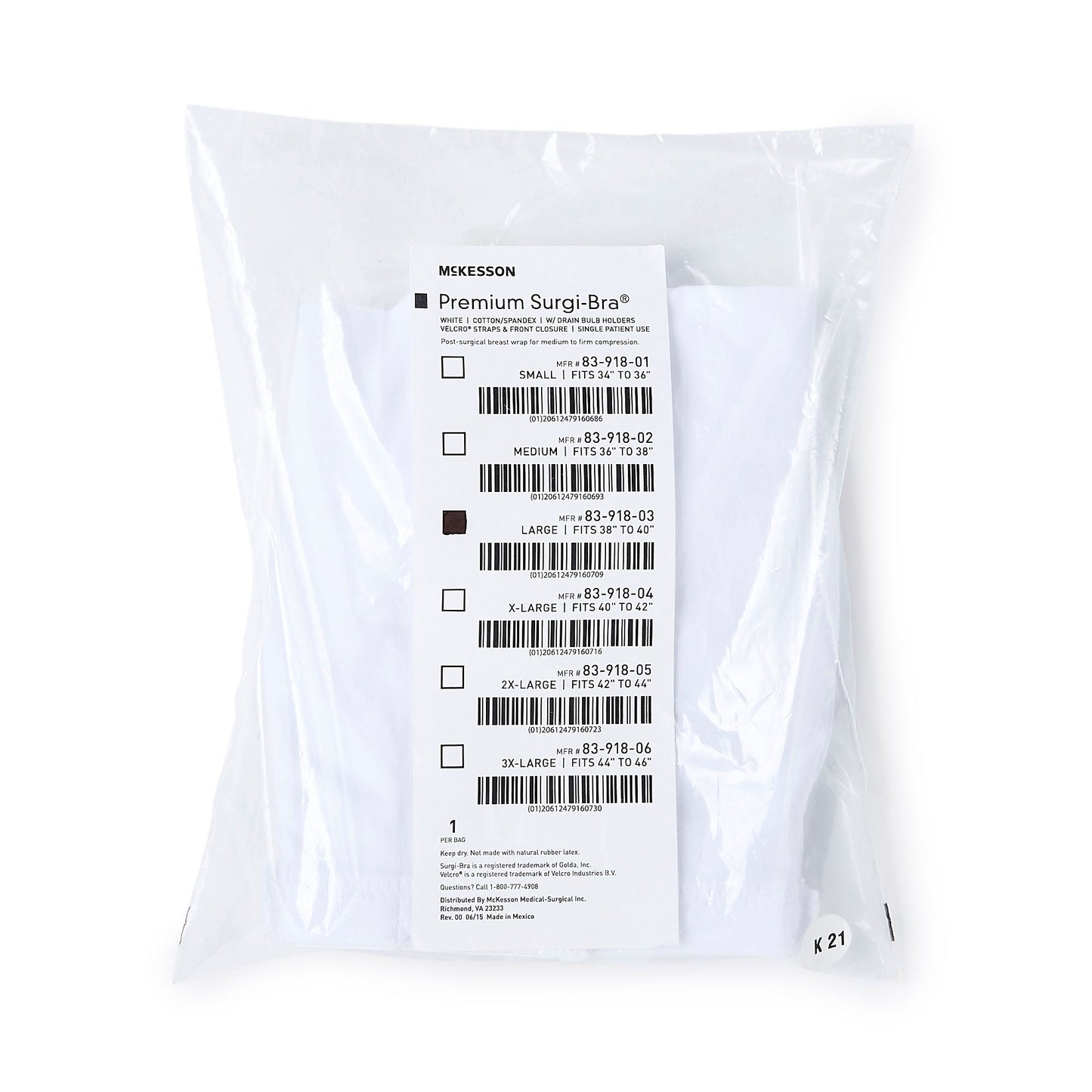 McKesson Post-Surgical Bra, 38 – 40 Inch