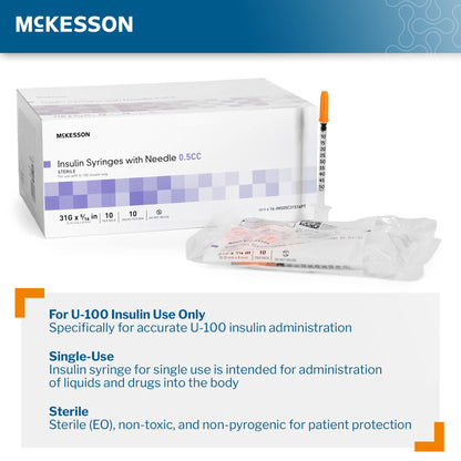 McKesson Standard Insulin Syringe with Needle 5/16 Inch 31 Gauge NonSafety
