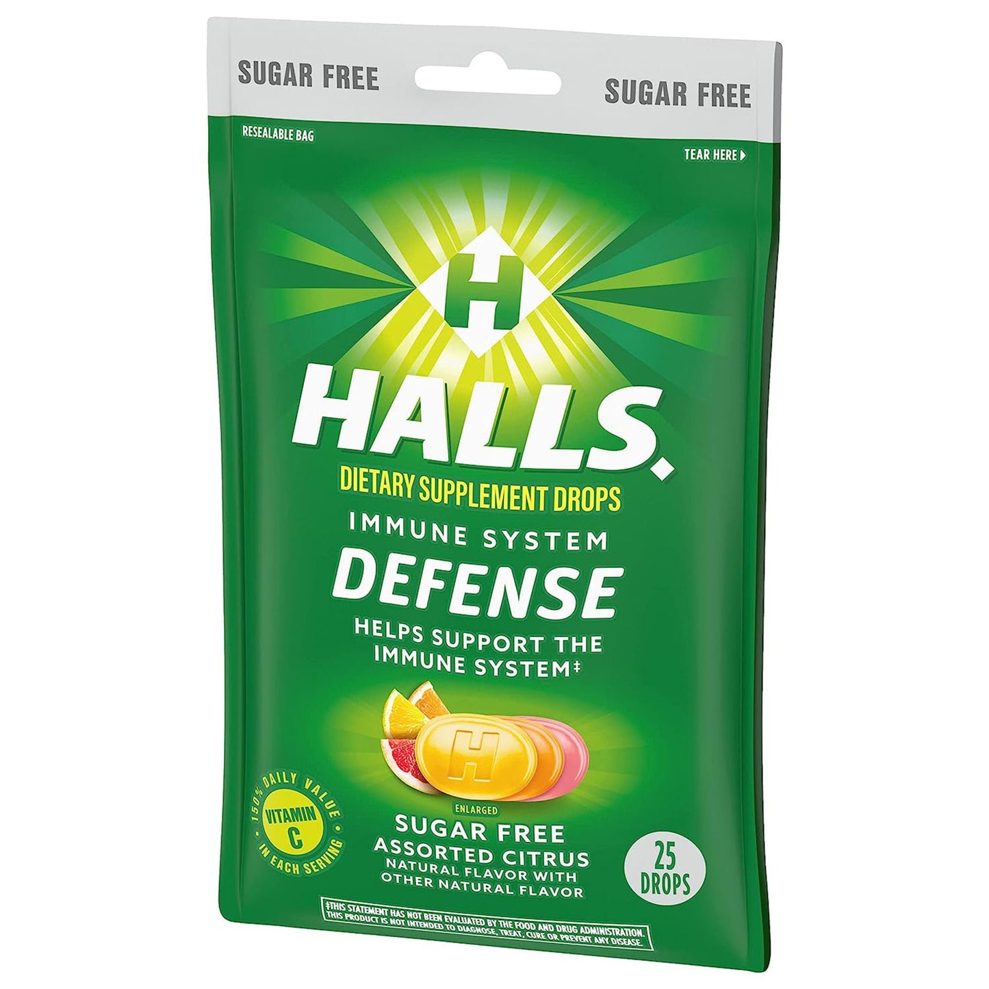 Halls Defense Dietary Supplement Drops Sugar Free Assorted Citrus
