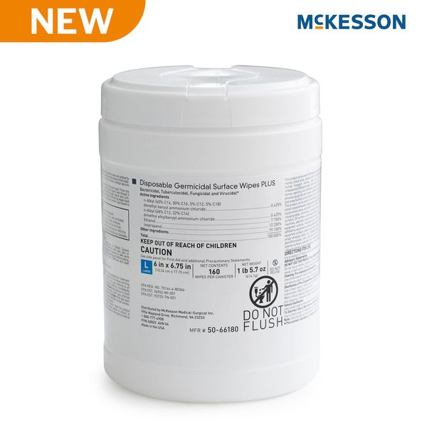 McKesson Germicidal Surface Wipes PLUS 160 count canister, MFR 50-66180