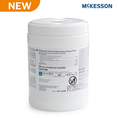 McKesson Germicidal Surface Wipes PLUS 160 count canister, MFR 50-66180