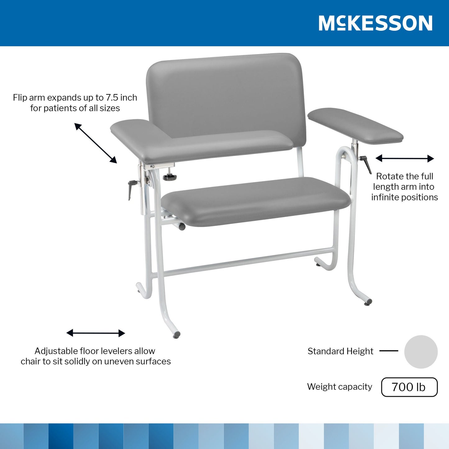 McKesson Blood Drawing Chair with one Straight Arm and one Flip Up Arm