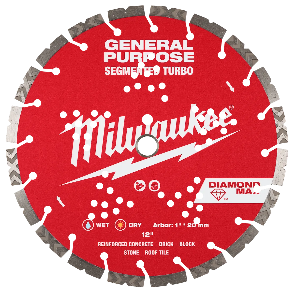 Milwaukee 12" DIAMOND MAX Segmented Turbo, General Purpose Diamond Blade 49-93-9012 | Diamond Coated