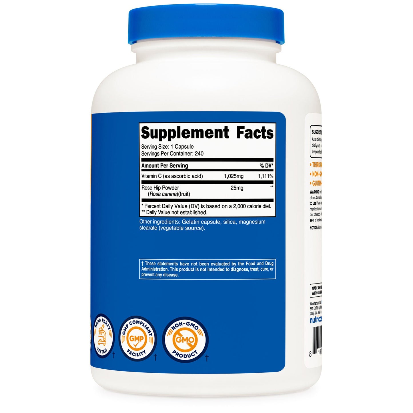 nutricost Vitamin C with Rose Hips Dietary Supplement Vitamin C / Rose Hips 1,000 mg - 25 mg Strength Capsule