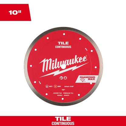 Milwaukee 10" DIAMOND MAX Continuous, Tile Diamond Blade 49-93-9210 | Diamond Coated