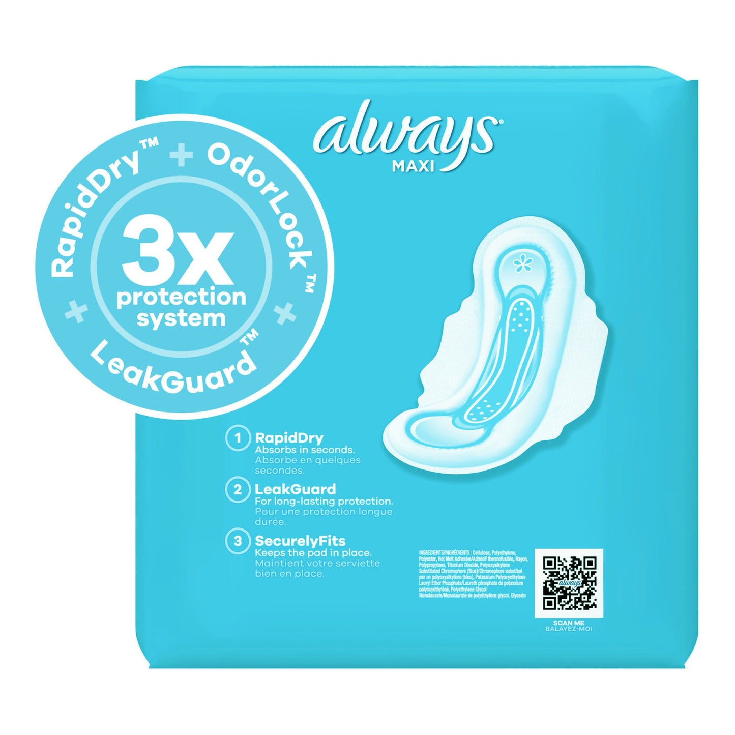 Always® MAXI Extra Long Super Pads with Wings, Size 3