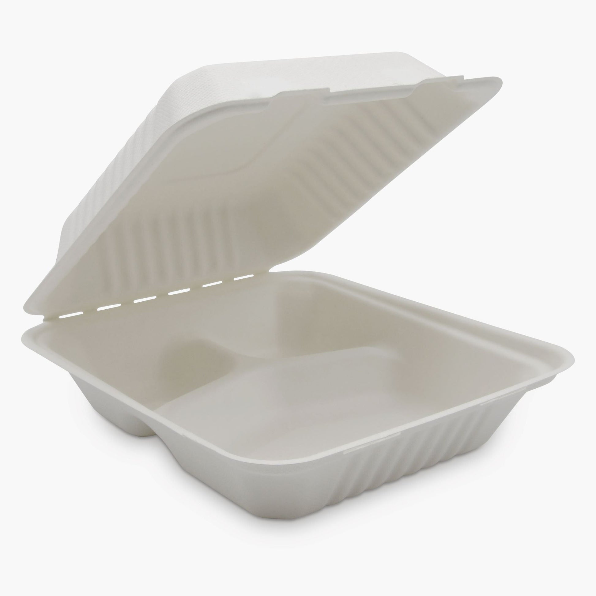 Medd Max LLC 3 Compartment Clamshell Food Container White Compostable Bagasse