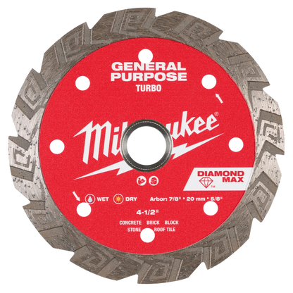 Milwaukee 4-1/2" DIAMOND MAX Turbo, General Purpose Diamond Blade 49-93-9104 | Diamond Coated