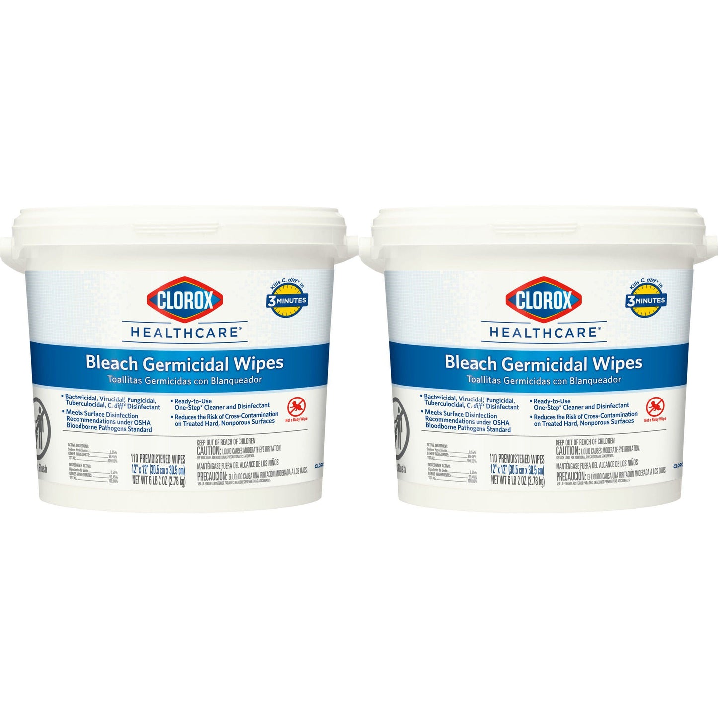 Clorox Healthcare® Bleach Germicidal Wipes, Bucket, .