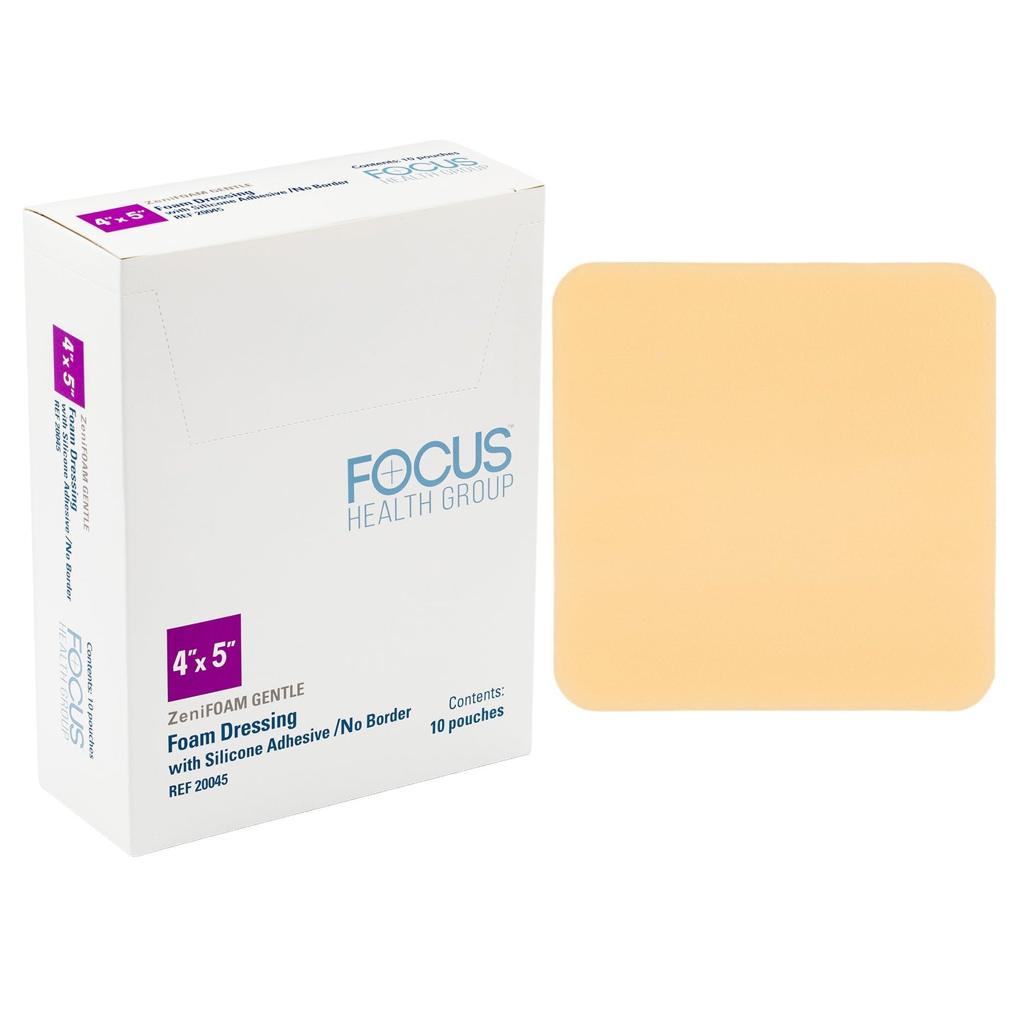 ZeniFOAM Gentle Foam Dressing Without Border Waterproof Backing Silicone Face Rectangle