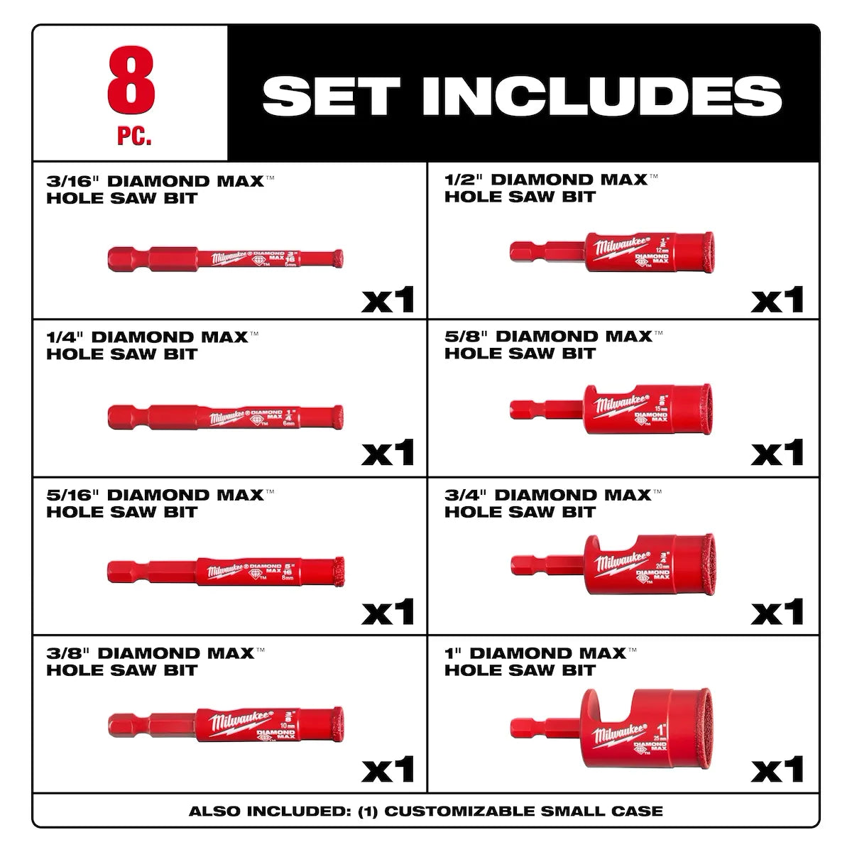 Milwaukee 8PC DIAMOND MAX Hole Saw Bit Set 49-56-0570