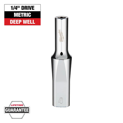 Milwaukee 1/4" Drive 4mm Deep Socket 45-34-4010 | 1/4 in Drive, Chrome Vanadium Steel