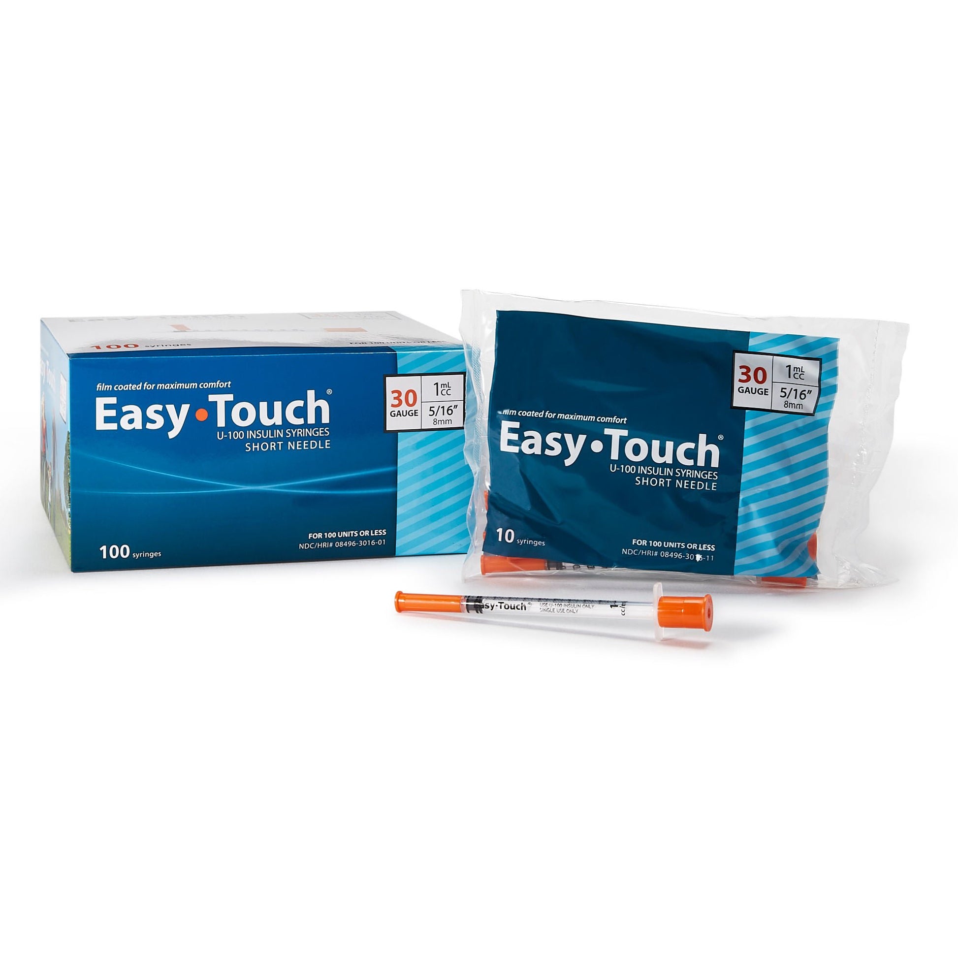 EasyTouch™ Insulin Syringe with Needle, 30 Gauge, 5/16 Inch Needle Length
