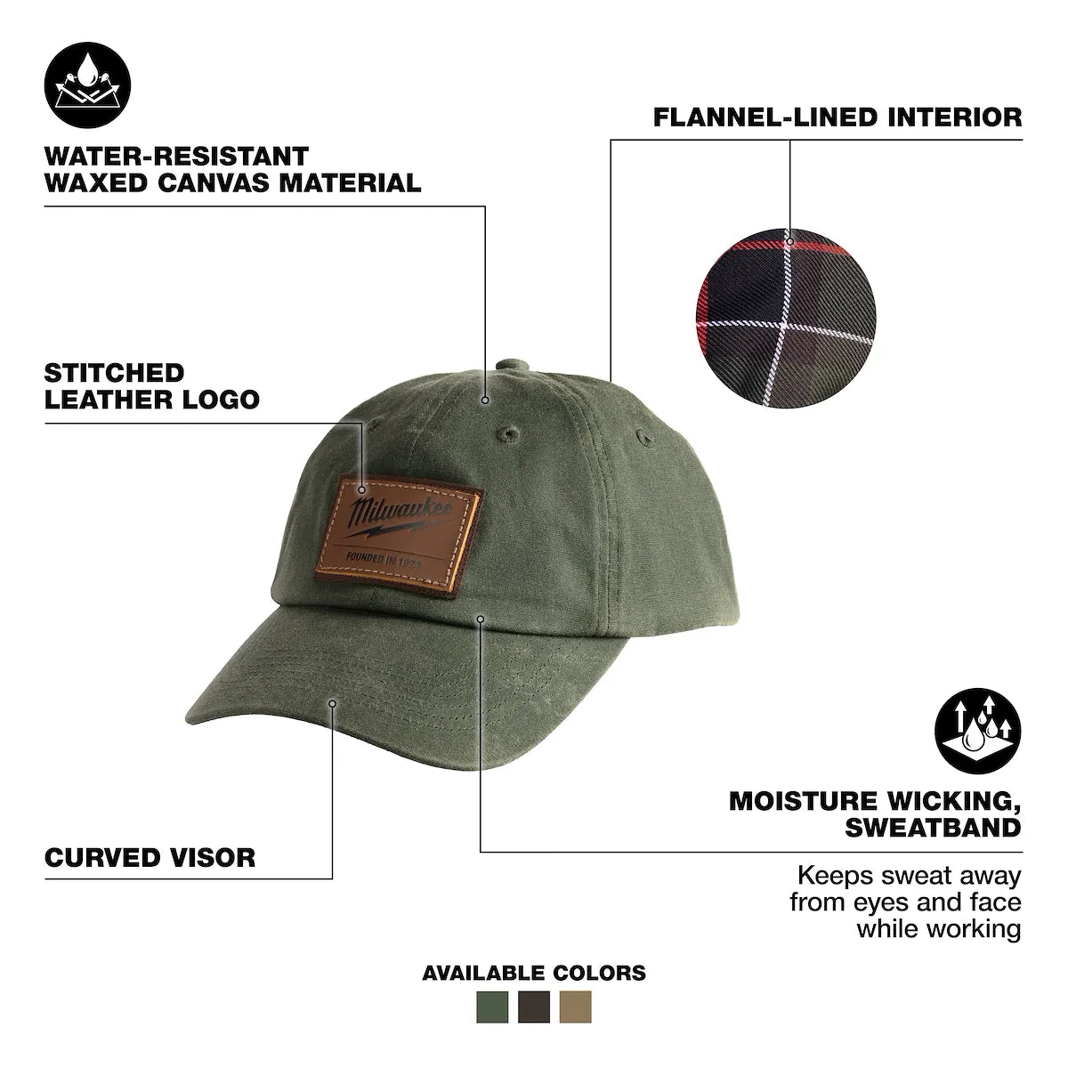 Milwaukee Waxed Canvas Adjustable Hat | Green M772E