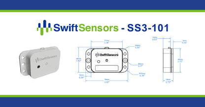 Swift Sensors SS3-101 dimensions: front, side and mounting-hole drawing