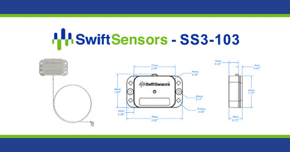 Swift Sensors SS3-103 dimensions: front, side and mounting-hole drawing