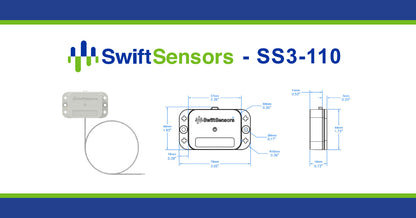 Swift Sensors SS3-110 dimensions: front, side and mounting-hole drawing