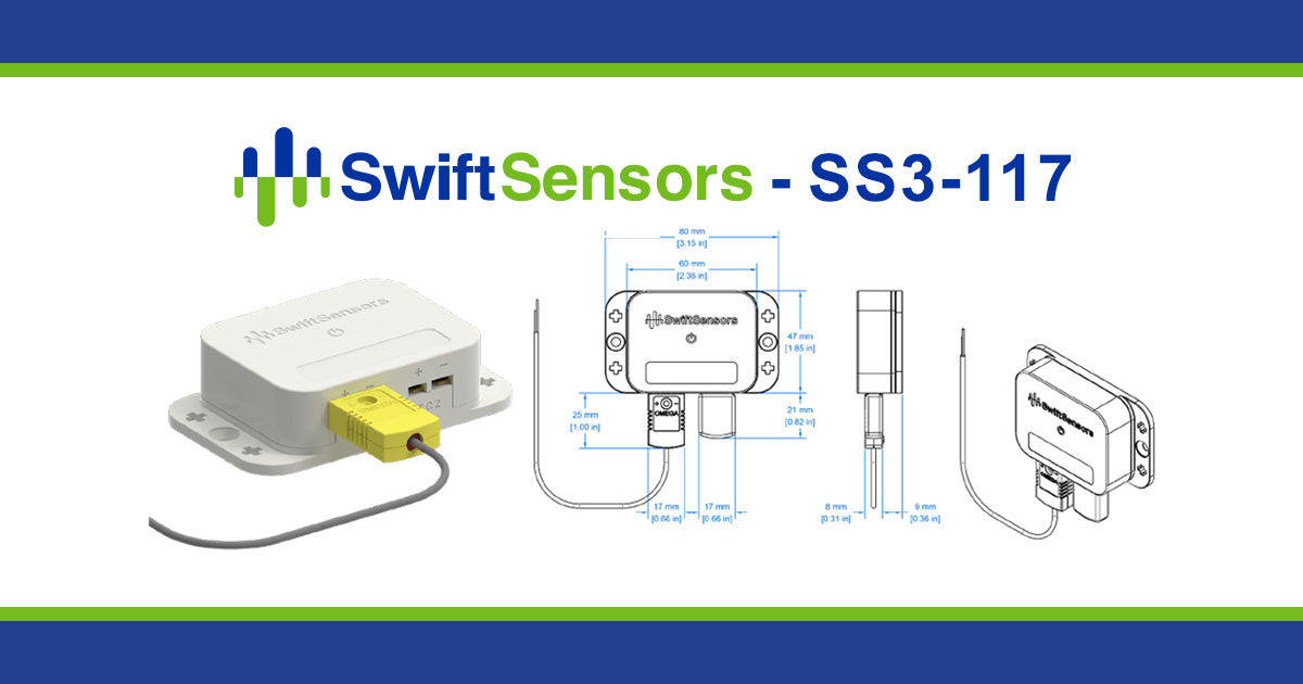 Swift Sensors SS3-117 dimensions: front, side and mounting-hole drawing