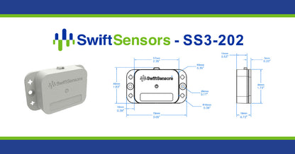 Swift Sensors SS3-202 dimensions: front, side and mounting-hole drawing