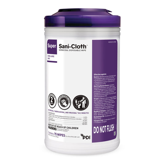 Super Sani-Cloth® Germicidal Disinfectant Wipes, Canister, 75 ct.
