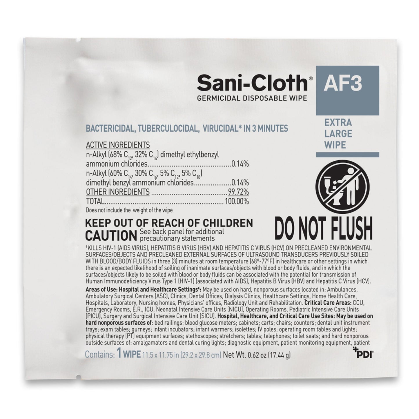 Sani-Cloth® AF3 Germicidal Disinfectant Wipes, 11.5 x 11.75 Inch
