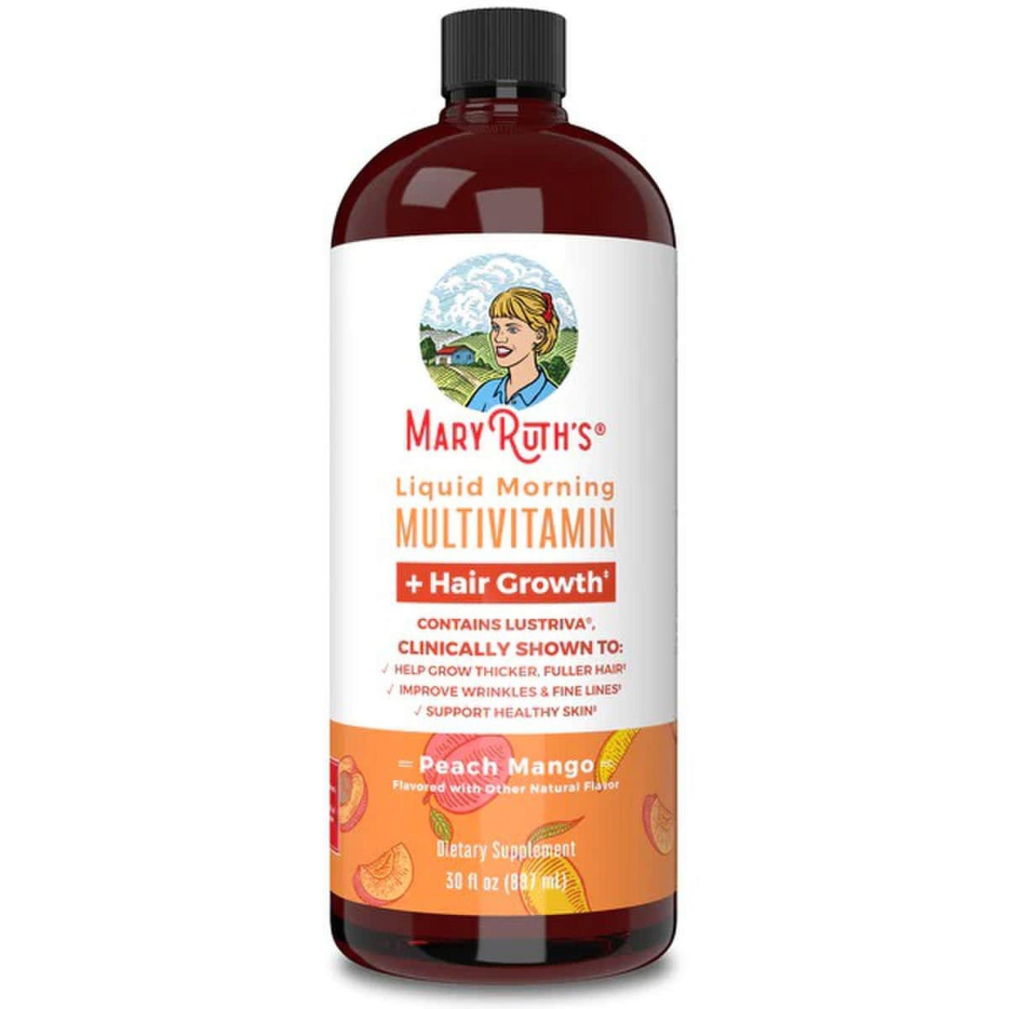 Mary Ruth's Liquid Morning Multivitamin + Hair Growth Multivitamin Supplement Vitamin A / C / D / E 1,010 mcg - 90 mg - 20 mcg - 18 mg Strength Liquid Peach Mango Flavor