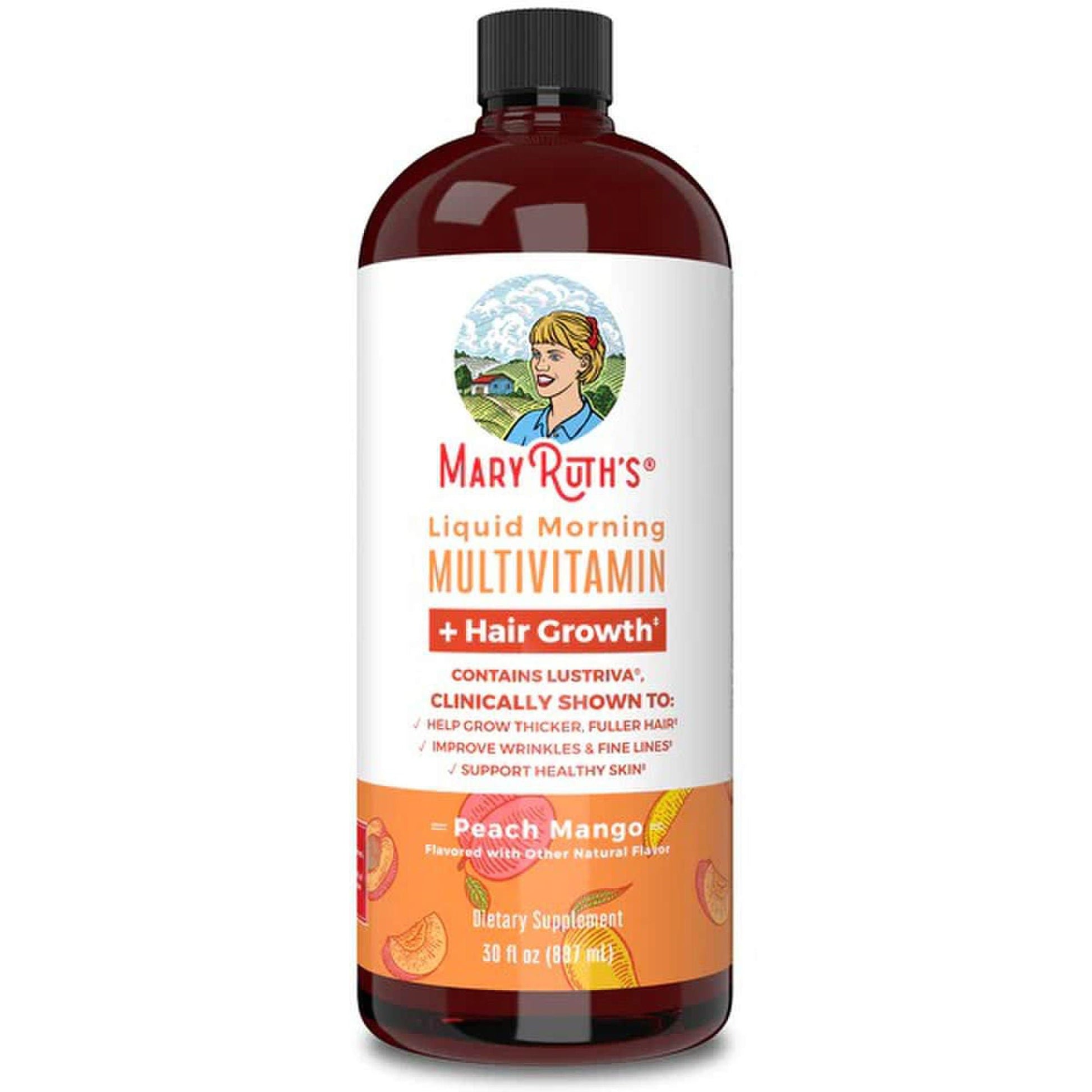 Mary Ruth's Liquid Morning Multivitamin + Hair Growth Multivitamin Supplement Vitamin A / C / D / E 1,010 mcg - 90 mg - 20 mcg - 18 mg Strength Liquid Peach Mango Flavor