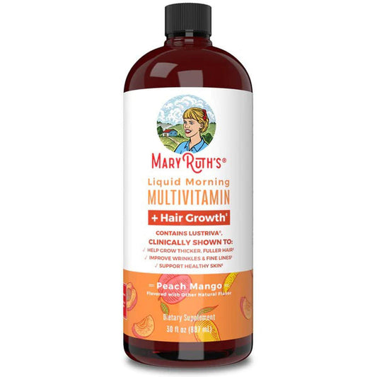 Mary Ruth's Liquid Morning Multivitamin + Hair Growth Multivitamin Supplement Vitamin A / C / D / E 1,010 mcg - 90 mg - 20 mcg - 18 mg Strength Liquid Peach Mango Flavor