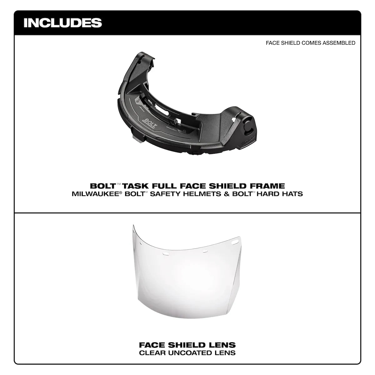 Milwaukee BOLT Task Full Face Shield - Clear Uncoated Lens (Compatible with BOLT Safety Helmets & BOLT Hard Hats) 48-73-1460