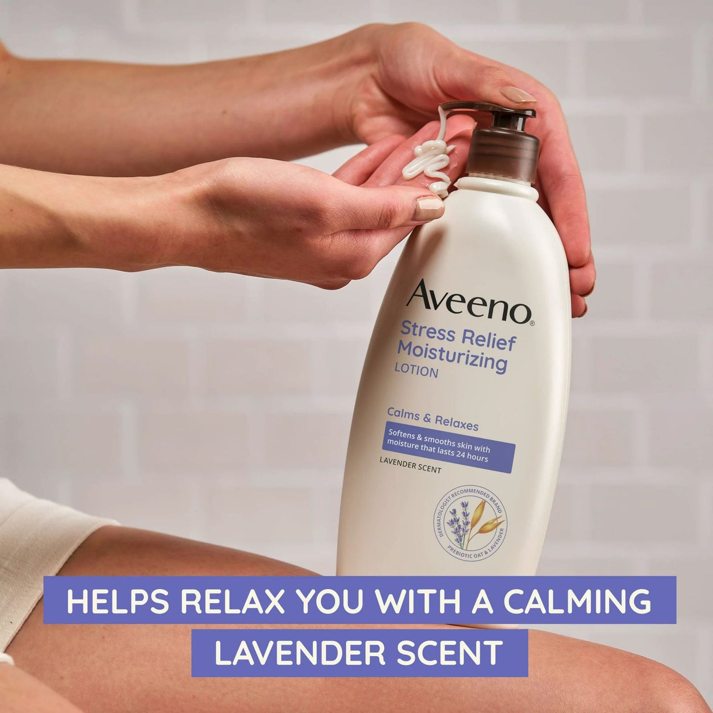 Aveeno Stress Relief Hand and Body Moisturizer Pump Bottle Lavender Scent Lotion