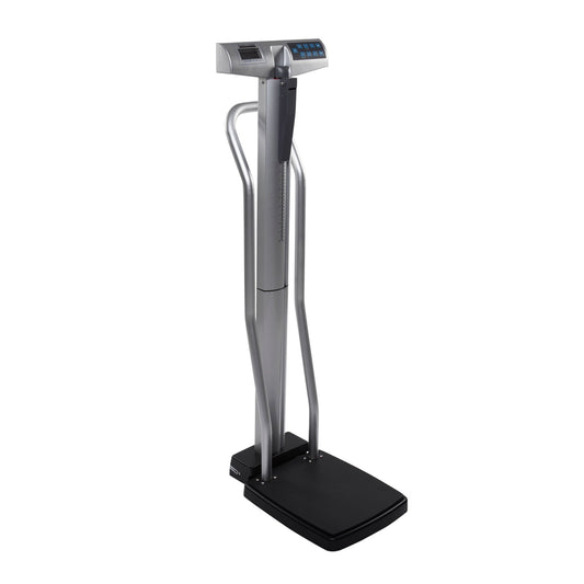 Health O Meter Physician Scale with Height Rod Digital Display 660 lbs. / 300 kg Capacity Chrome / Gray Battery Operated