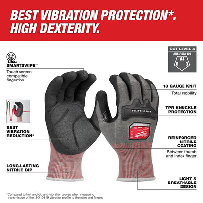 Milwaukee Anti-Vibration Cut Level 4 High Dexterity Nitrile Dipped Glove 48-73-8760 | ANSI Cut A4